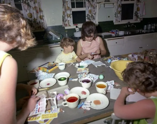 Jacqueline Kennedy Decorates Easter Eggs with Her Children in Palm Beach, Florida in 1963