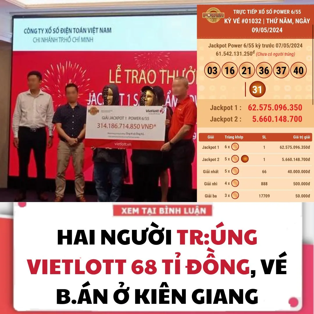 HAI NGƯỜI TR:ÚNG VIETLOTT 68 TỈ ĐỒNG, VÉ .Ở KIÊN GIANG