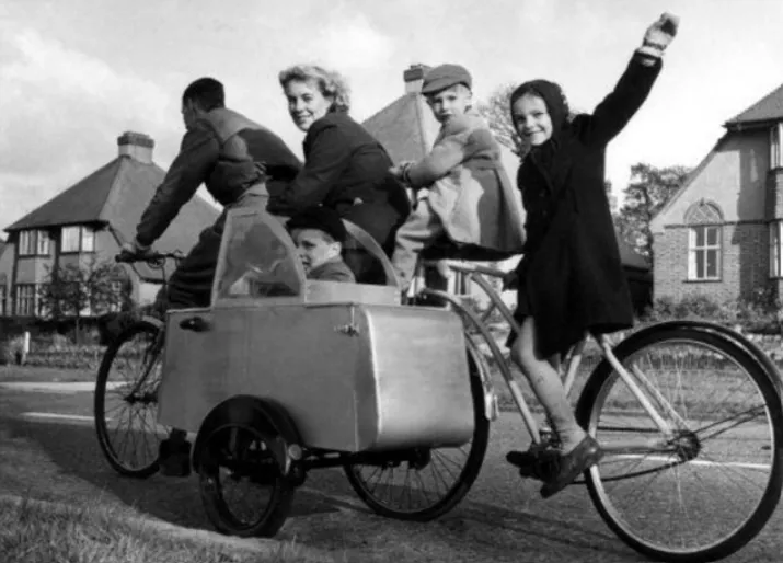 Family Ride on a Five Seat Bike in England, 1950