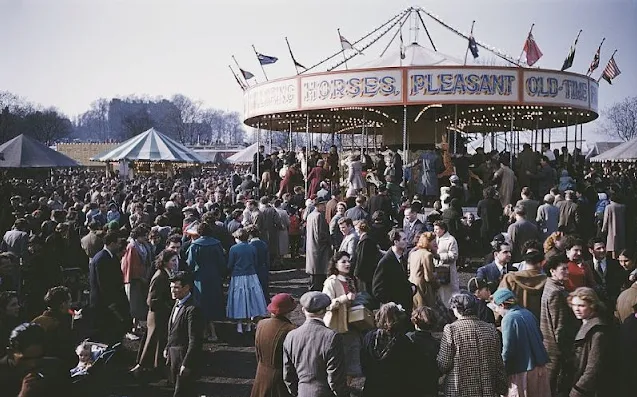 Color Vintage Photos of Hampstead Heath Easter Fair in 1956