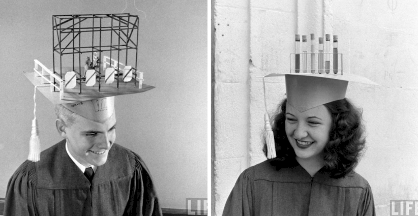 Portraits of Washington-Lee High School’s Students Posing With Their Unique Graduation Caps in 1947 _ Old US Nostalgia