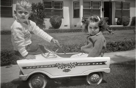 Children With Their Vehicles: 31 Funny Black and White Vintage Pictures of Kids Driving Toy Cars _ Auvintage