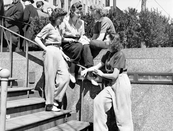 Vintage Photos of College Girls in Slacks in the 1940s