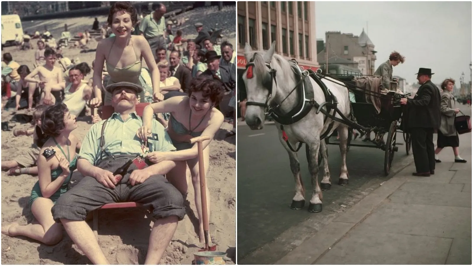 Vibrant Vintage Snapshots - Holidaymakers Enjoying Blackpool Beach in 1954