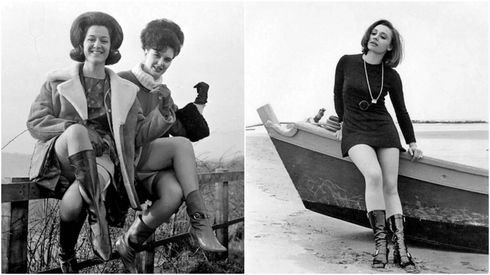 Retro-Cool - Mädchen in Stiefeln der späten 1960er und 1970er Jahre auf beeindruckenden Fotos