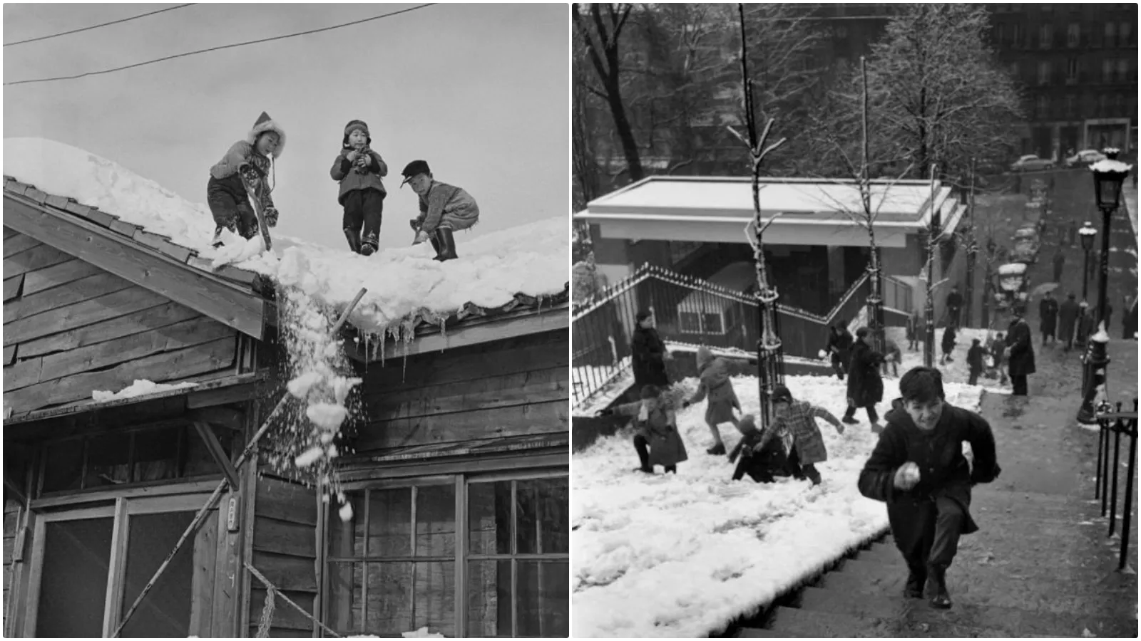 Wunderschöne Vintage-Fotos von Kindern, die im Schnee spielen