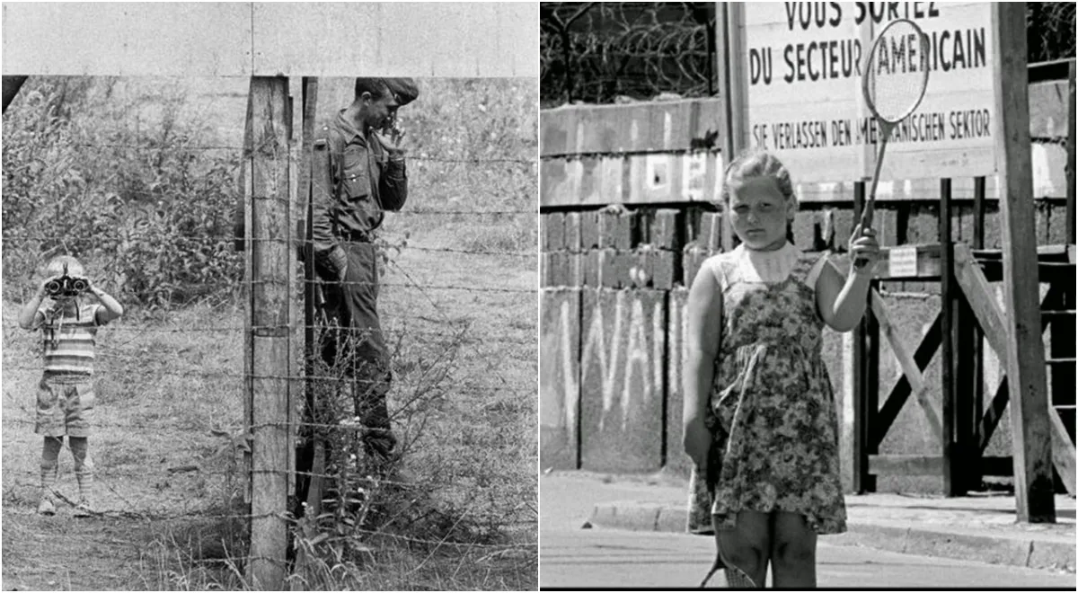 Emotionale Vintage-Fotos von spielenden Kindern an der Berliner Mauer im Jahr 1963