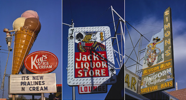 Exploring Vintage Roadside America: A collection of 30 captivating photographs showcasing signage along the streets of the United States in the late 1970s.