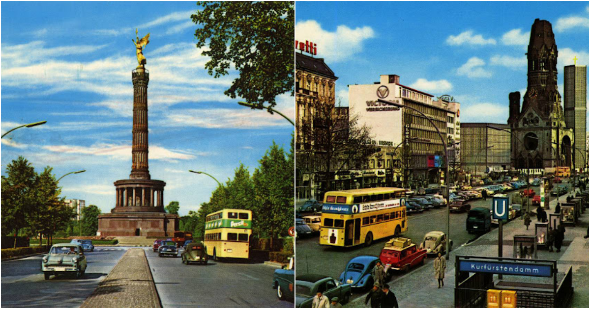 30 strahlende Vintage-Postkarten, die das lebendige Alltagsleben im Westberlin der 1950er bis 1970er Jahre einfangen und zum Leben erwecken.