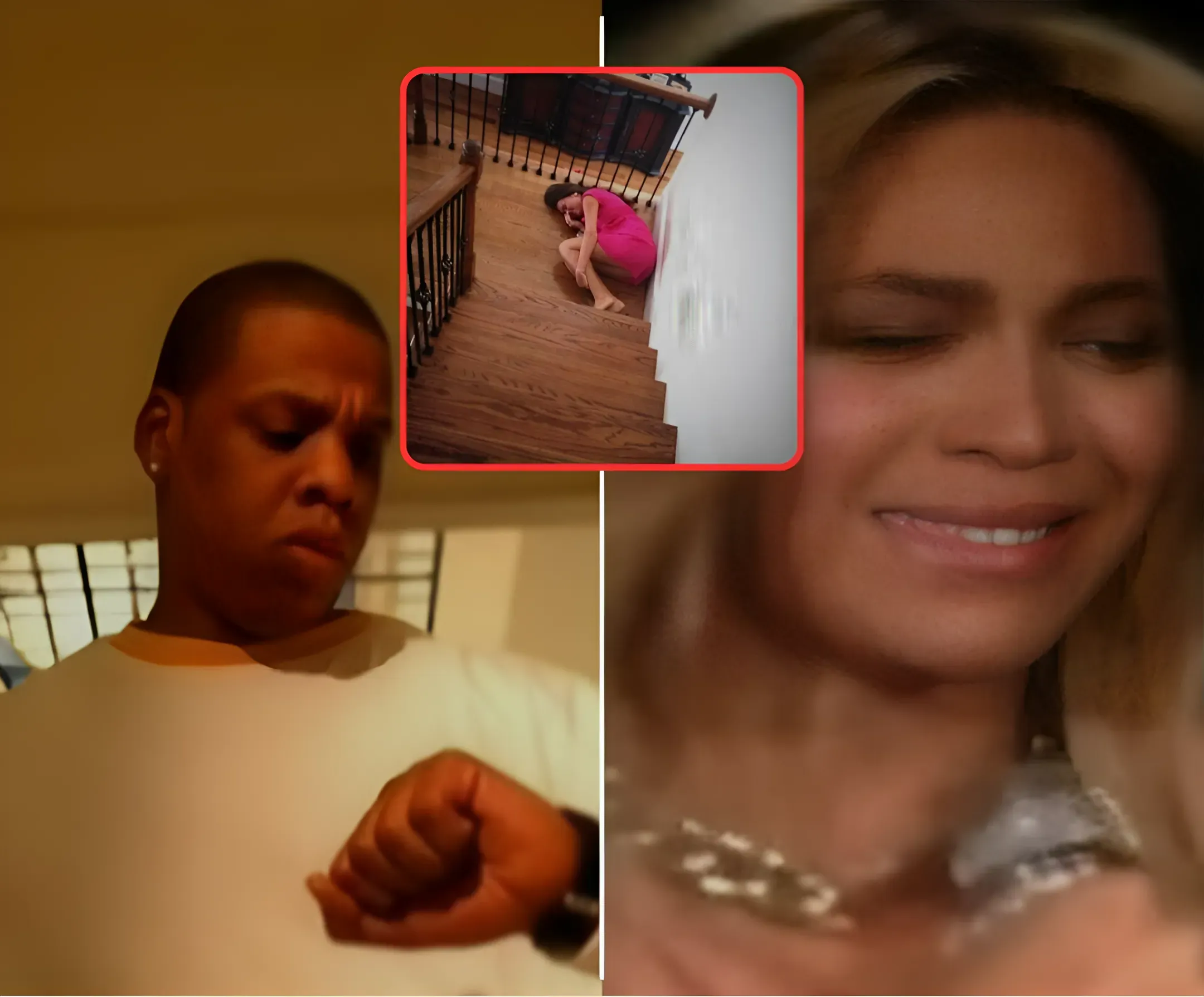 Important! 🛑Video from 1 week ago leaked showing Jay-Z pushing Blue I vy from the stairs while fig*ting with Beyonce