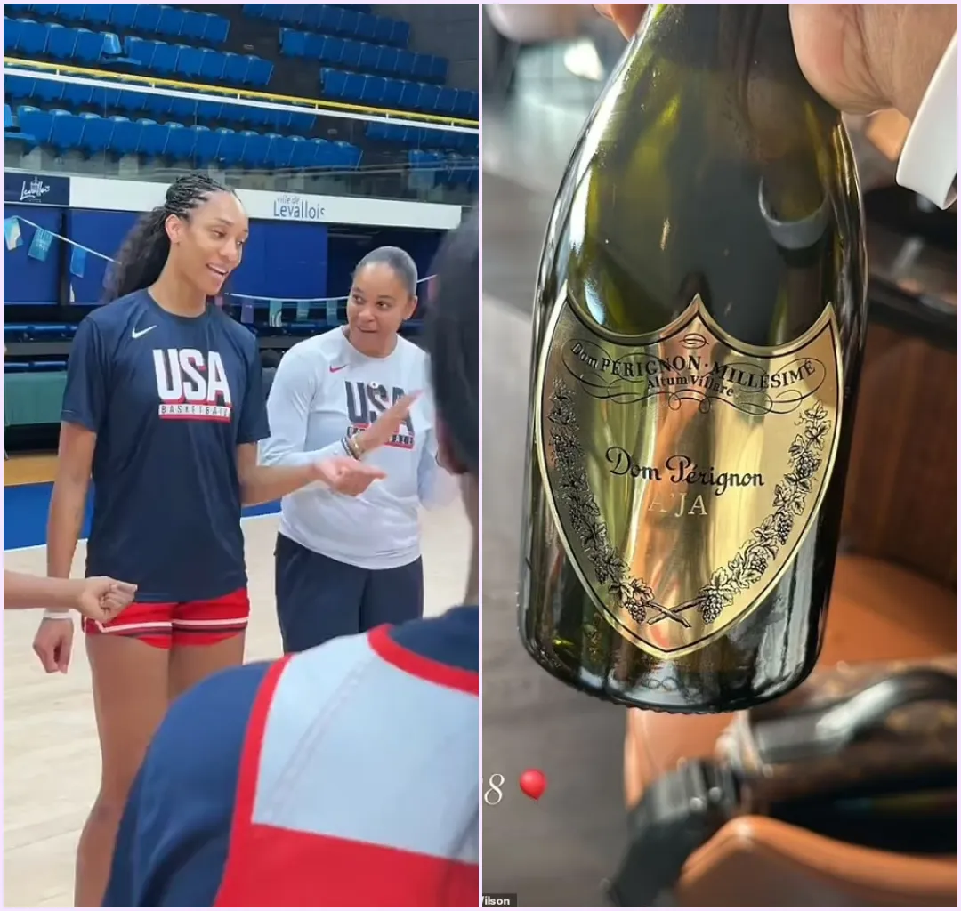 Team USA serenade A'ja Wilson at Paris Olympics as the WNBA star celebrates 28th birthday with personalized champagne bottle