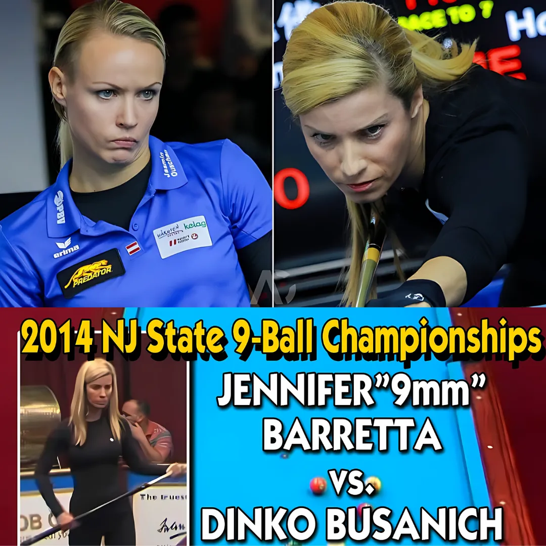 Jennifer Barretta competes with Dinko Busanich: With her skillful muscle rotation techniques, everyone is extremely impressed at the 2014 NJ state 9-ball championship