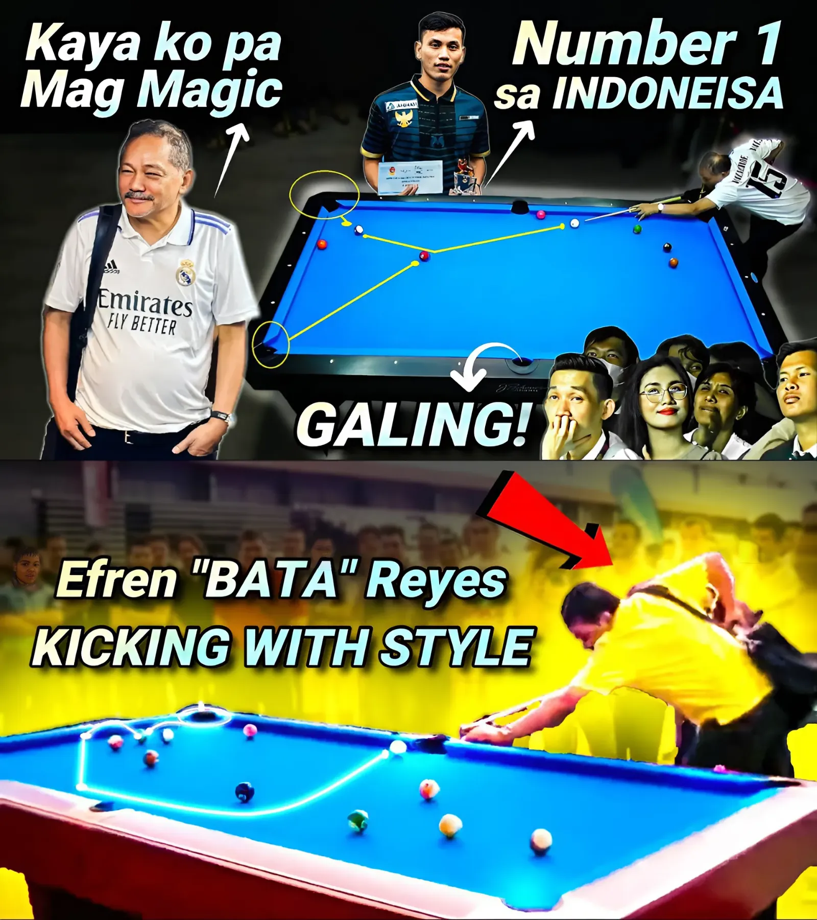 Number 1 player in INDONESIA, challenged EFREN REYES and received a bitter ending