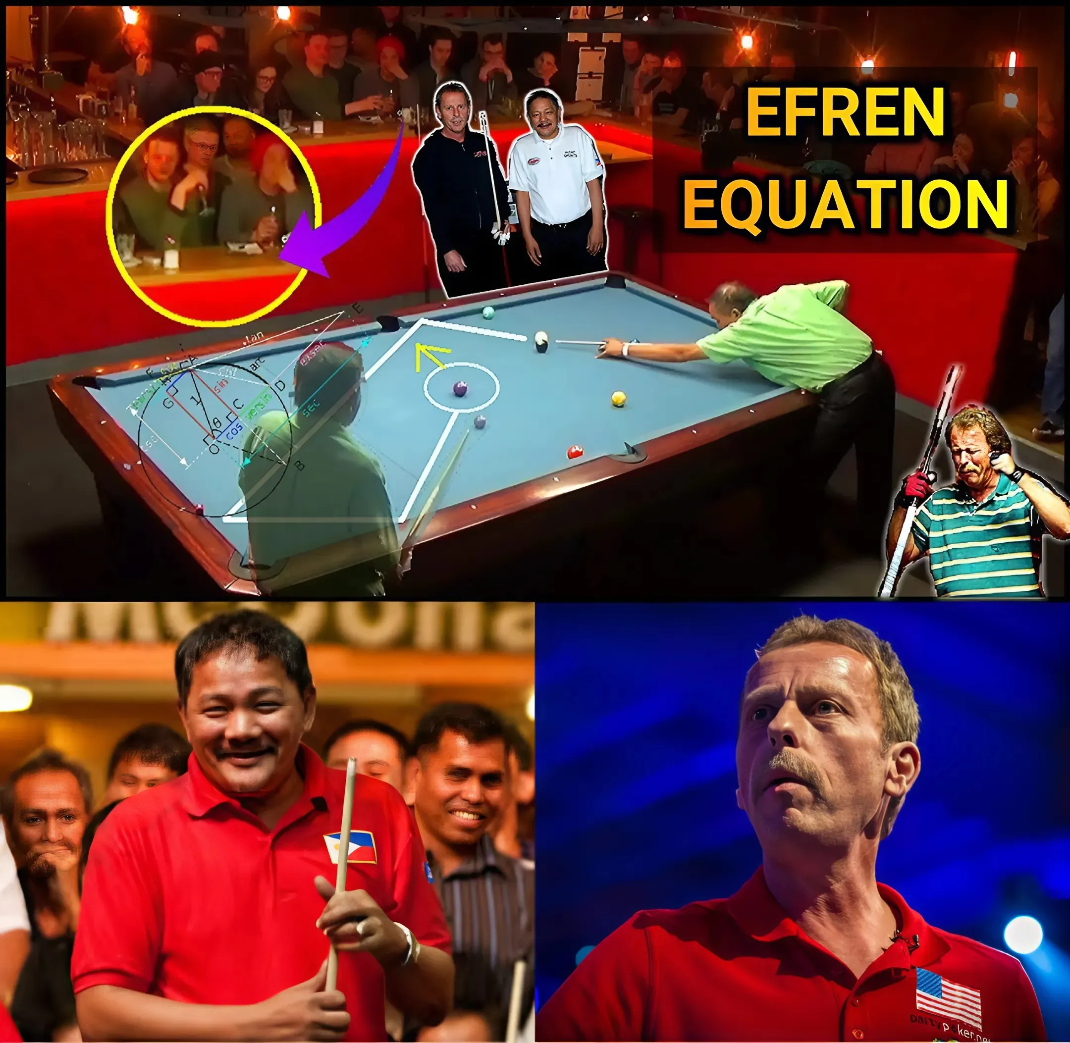 Efren Reyes is the master of kick shots and kick safety. He uses a systematic technique that proved to be so effective and he rarely misses a ball when he kick at it.