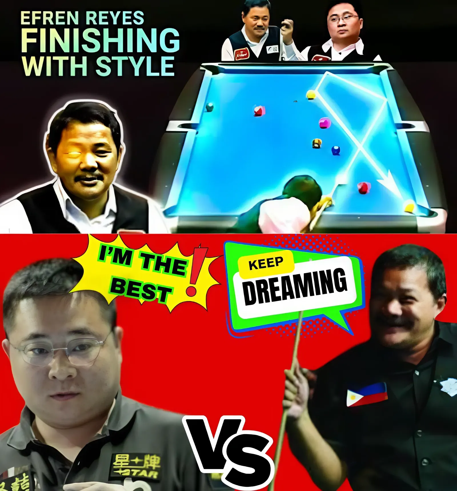 Efren Reyes brutally counterattacked with stunning shots that left his opponent silent