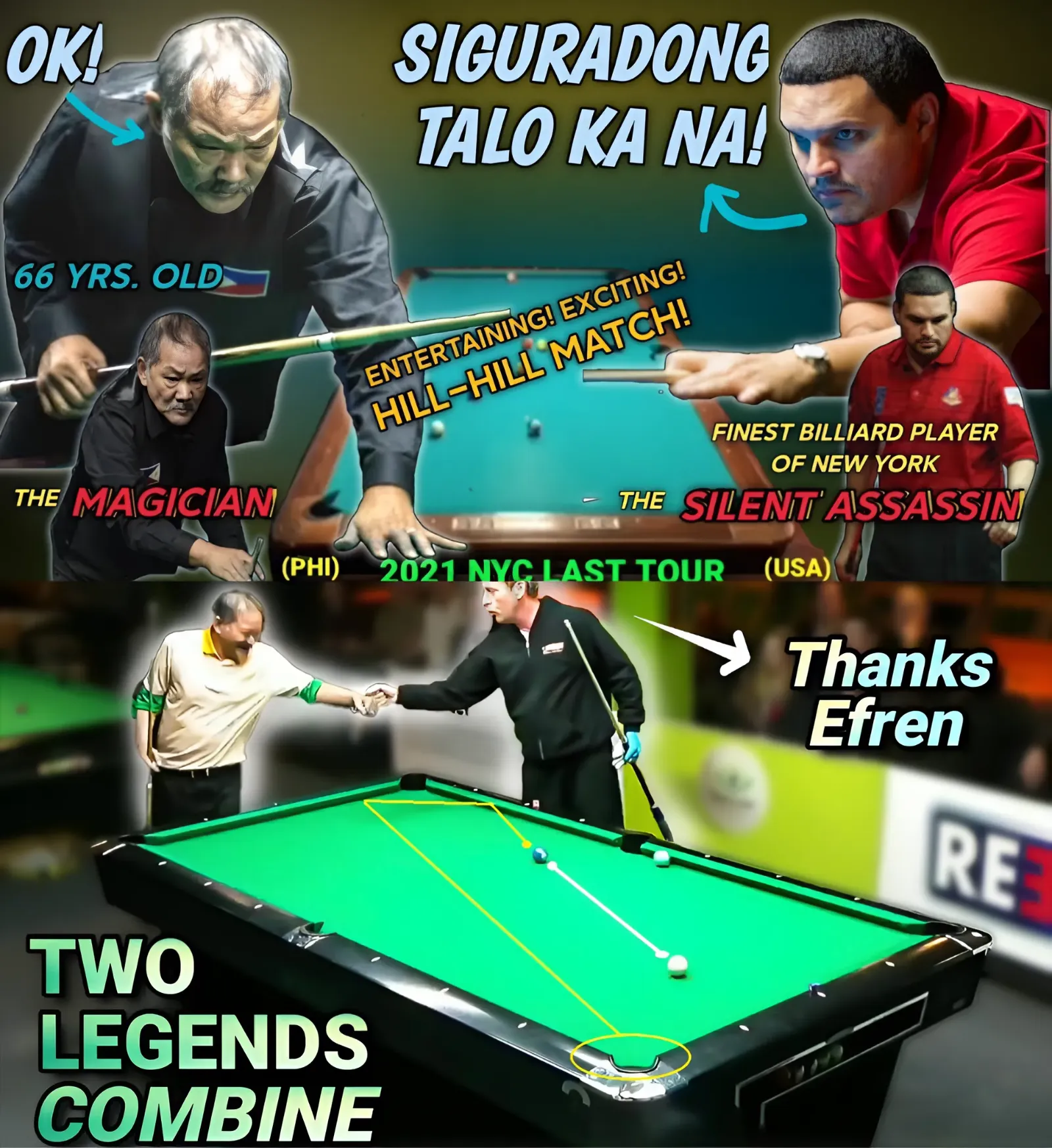 The best billiards player and known as the "Silent Assassin" gets a lesson from Efren Bata!