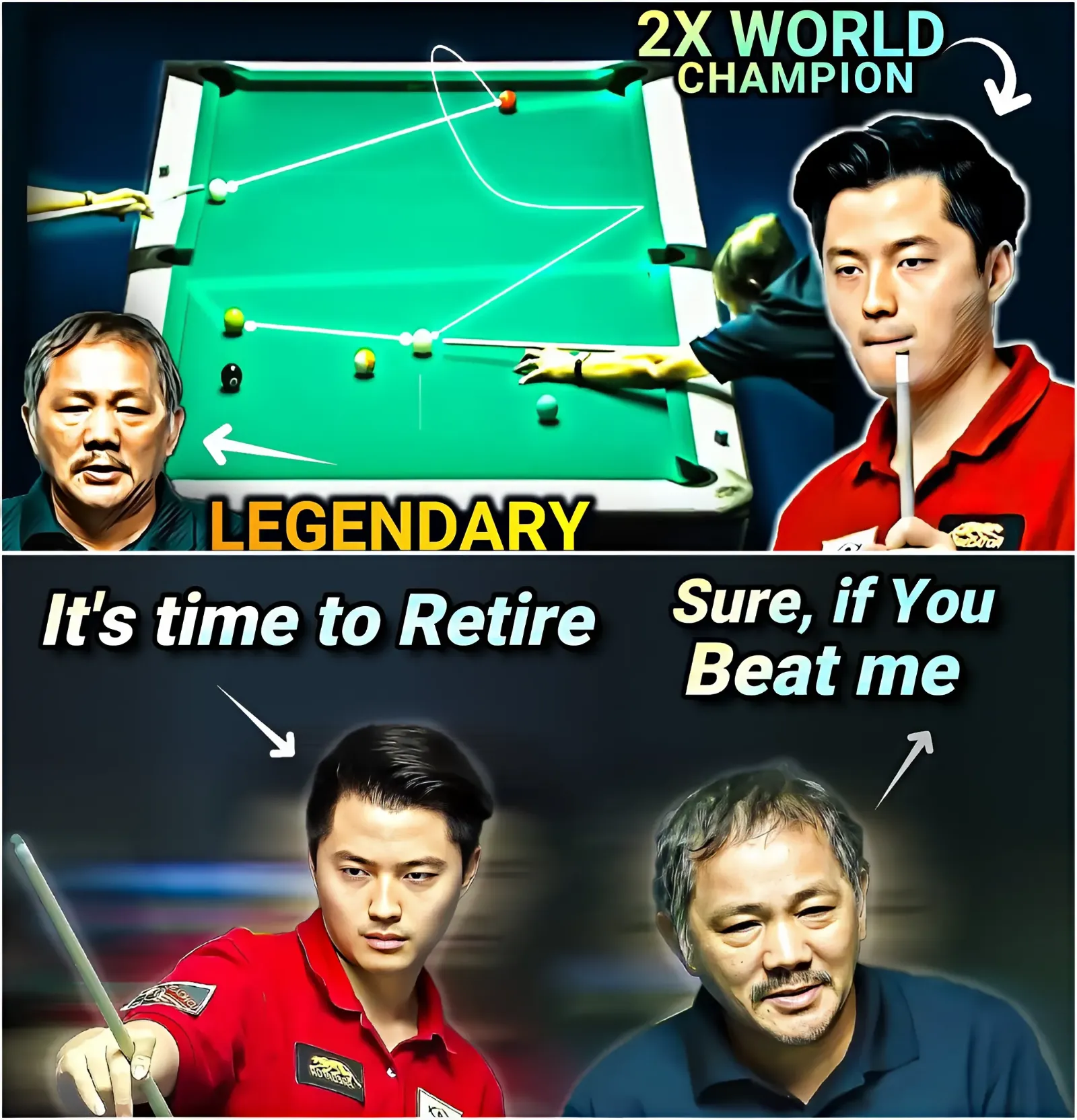 In this full 9-ball match, Efren Reyes takes on the young and confident Ko Pin Yi. The action-packed and dramatic match will truly excite you, with unexpected twists and a shocking ending!