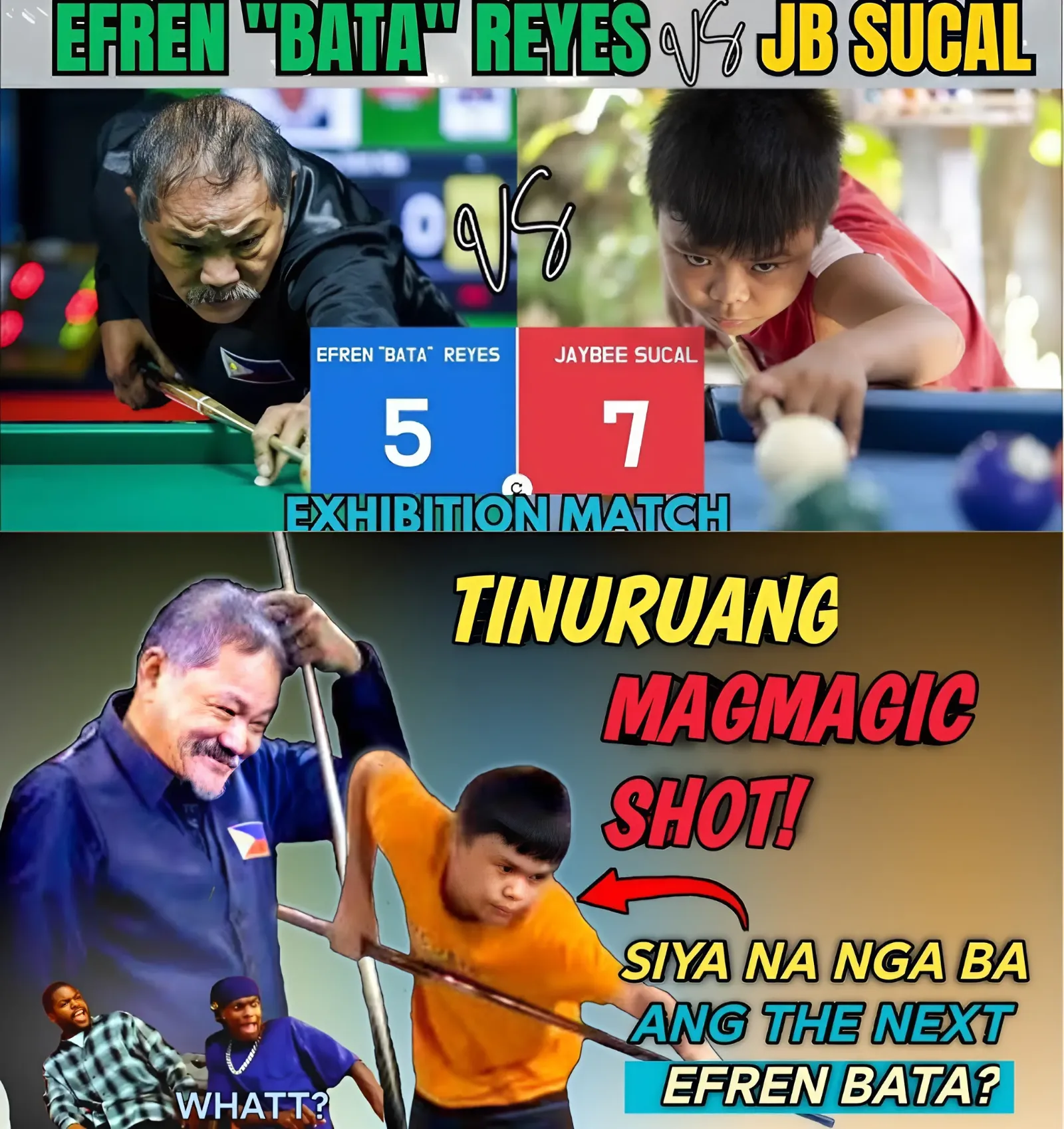 😱 EFREN BATA REYES TEACHES JAYBEE SUCAL TO MAKE THE MIRACLE SHOT! (Is he the next billiards legend?)