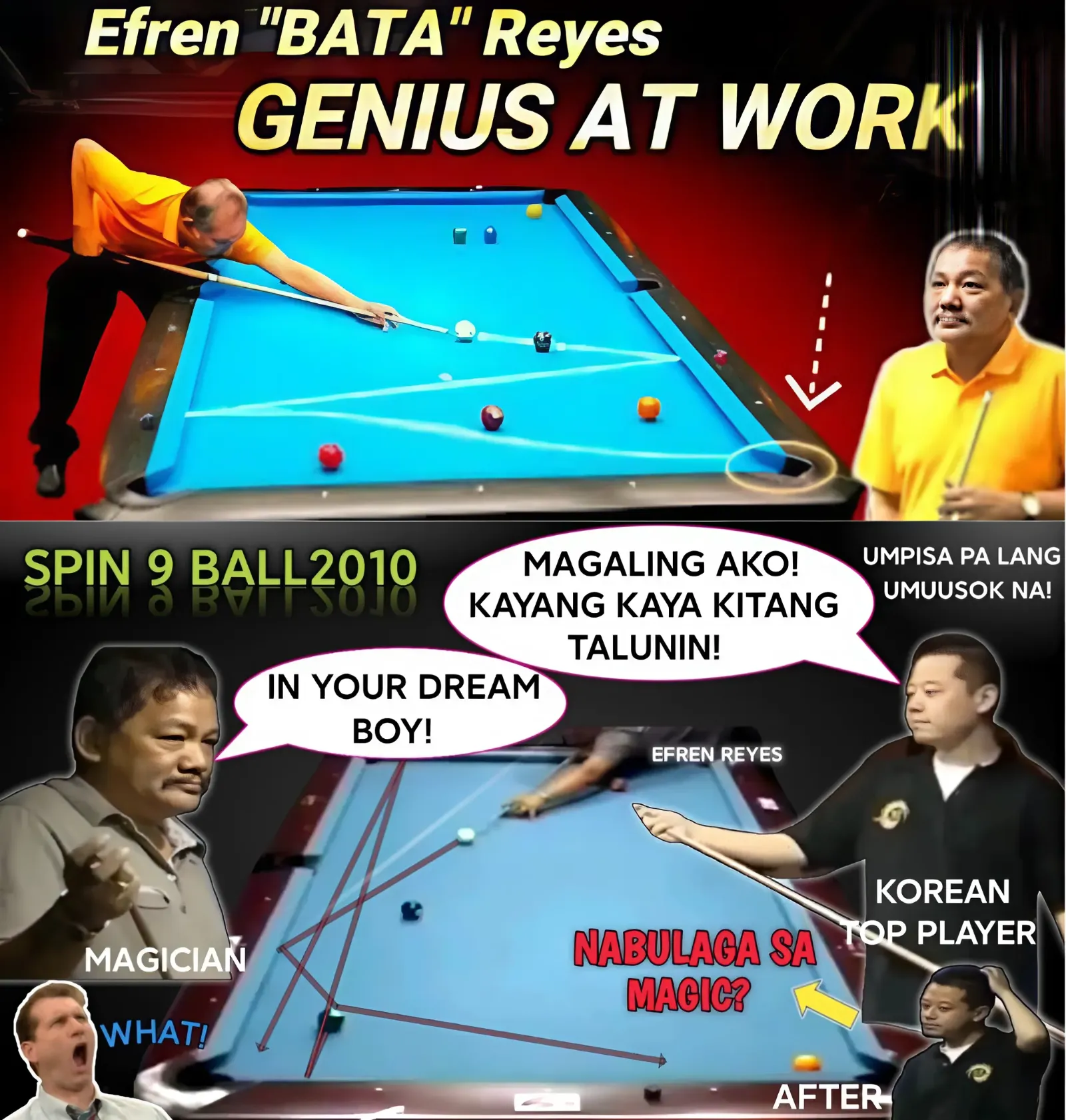 🏆💲HE THOUGHT HE COULD DO EFREN BATA!😲YOUNG TOP KOREAN BILLIARD STAR "BLUGAGA KAY BATA!" SPIN9BALL