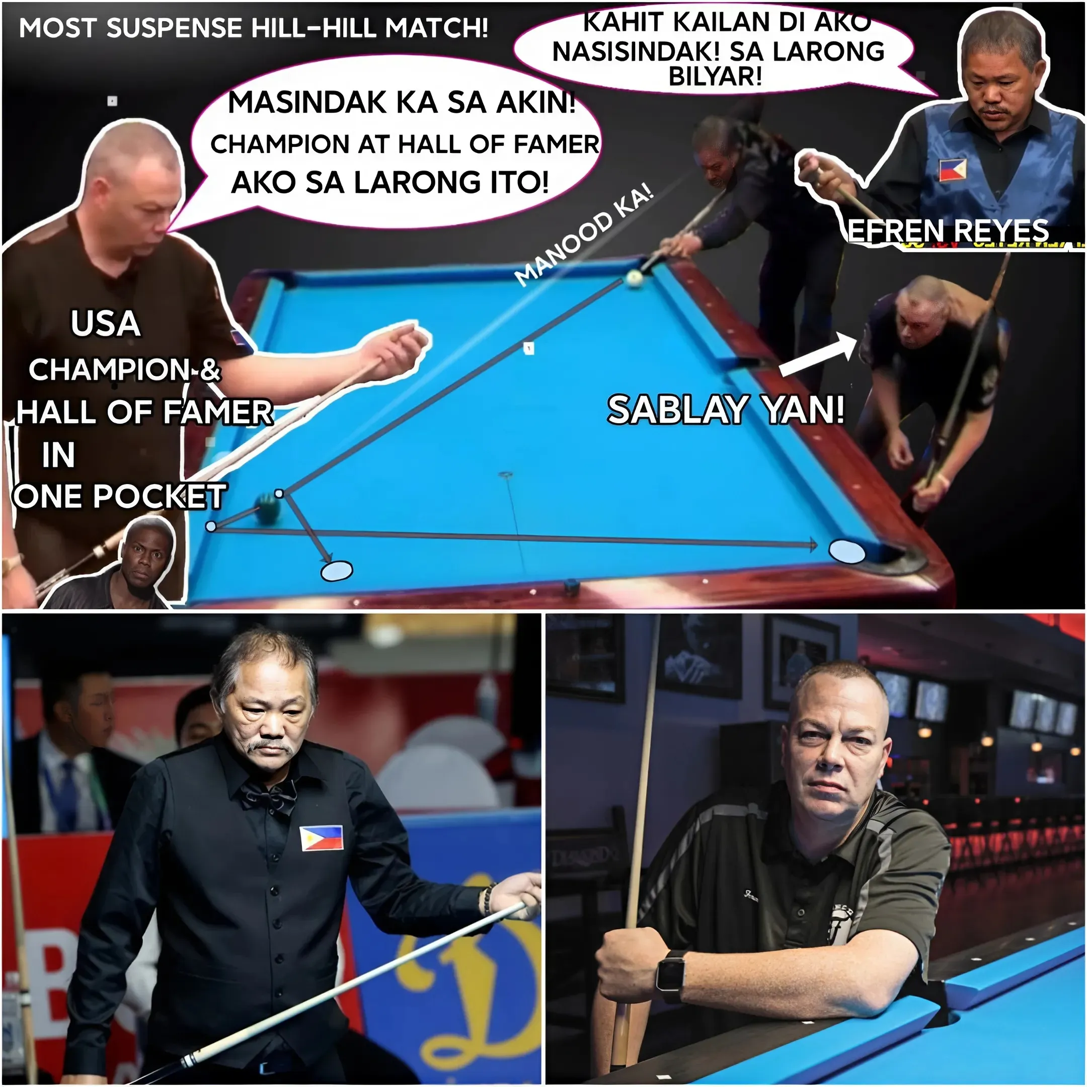 The Hill-Hill Showdown: Efren "Bata" Reyes Faces the Terrifying USA Hall of Fame One Pocket Champion