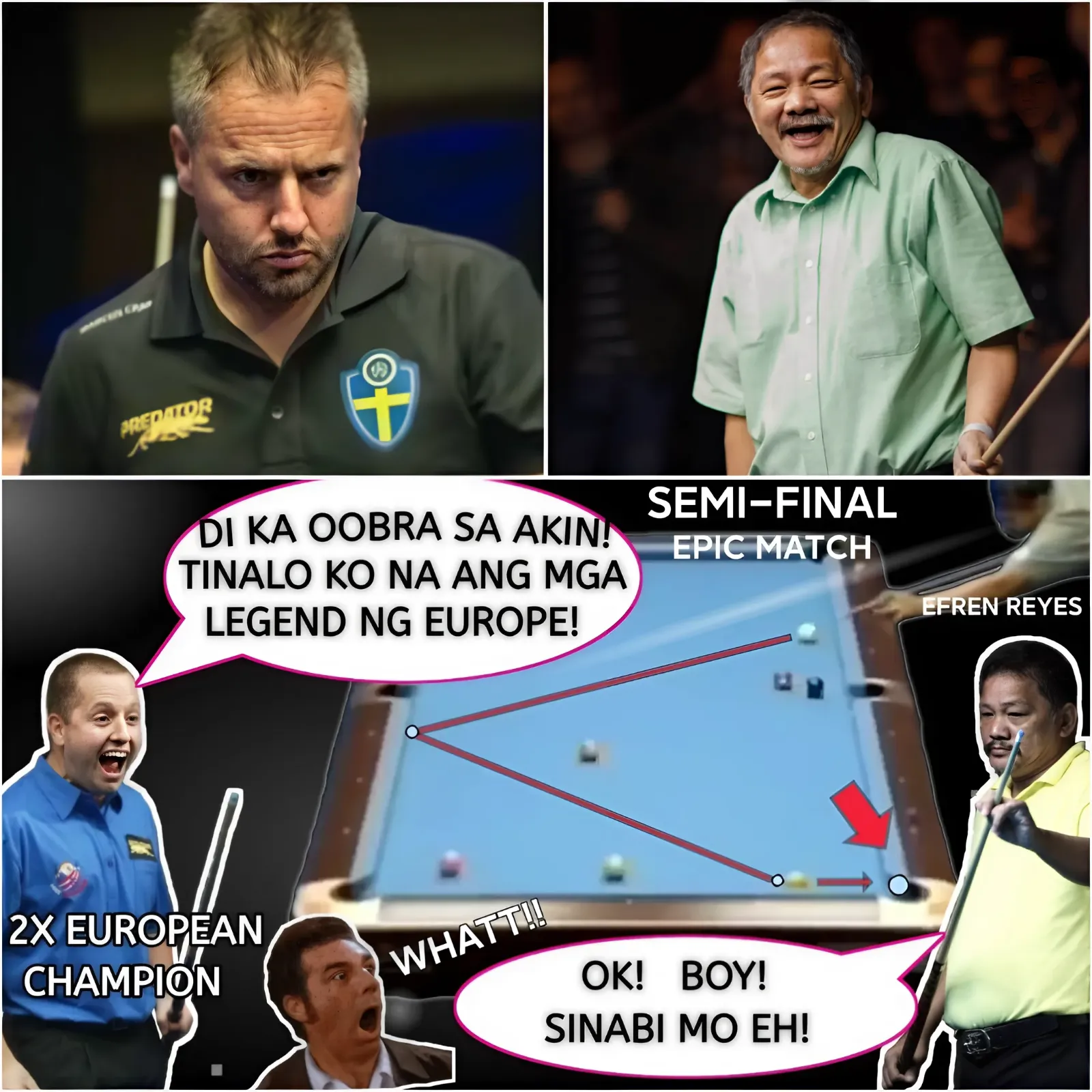 🏆Two time European Champion Of Sweden Can't Believe What Efren Bata Did! Epic Semi-Final Match..💪