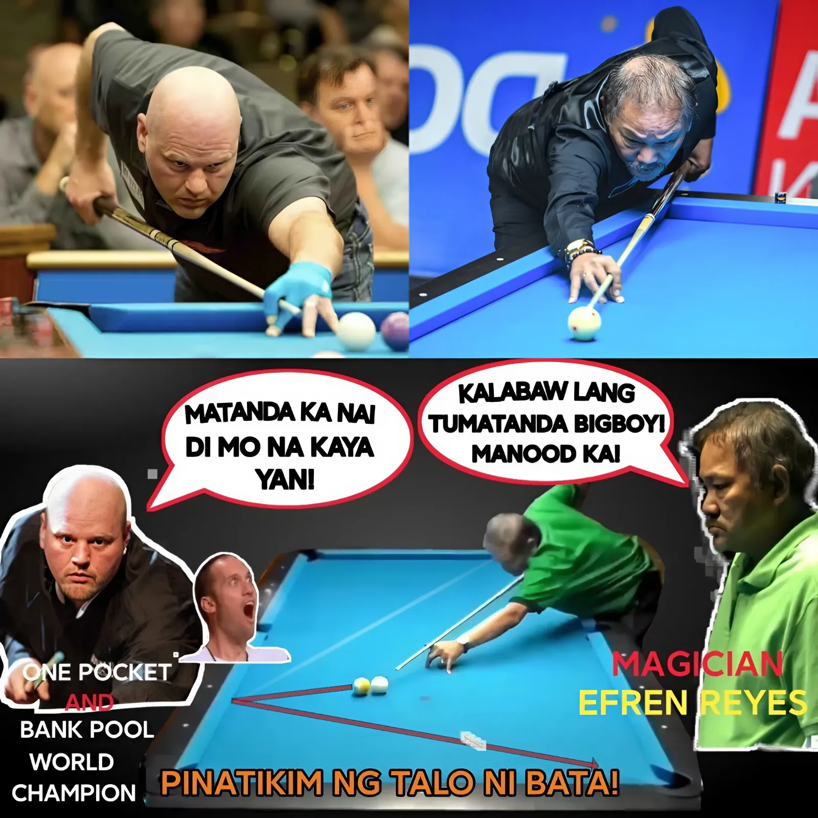 They thought Efren Bata was old! Tigasing World Champion of Bank Pool At One Pocket "Tasted!" of Magician Efren Bata Reyes' Defeat.