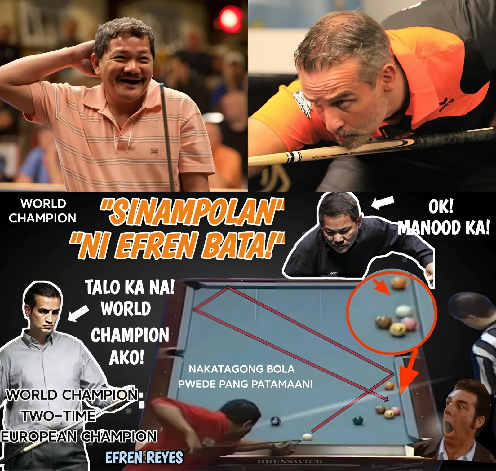 💪💪Magician Sampled The World Champion And Two-time European Champion... Everyone Was Surprised By Efren Bata's Magic Shots!