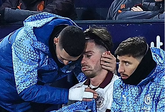 Emotional Jack Grealish breaks down and is consoled by Man City team-mates after suffering devastating new injury