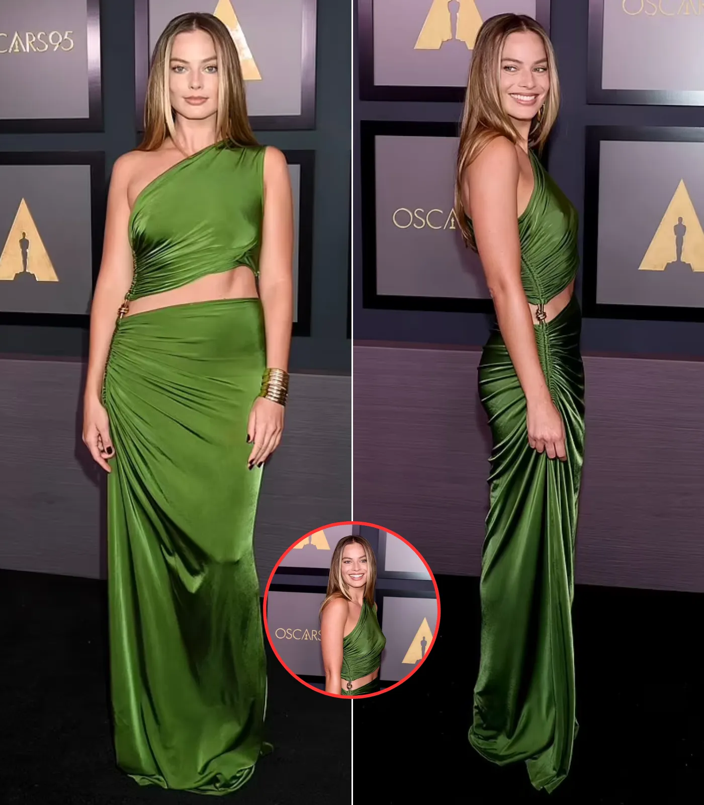 Is this Margot Robbie's most stunning look yet? Australian actress steals the show at Governors Awards as she flaunts her abs in emerald gown