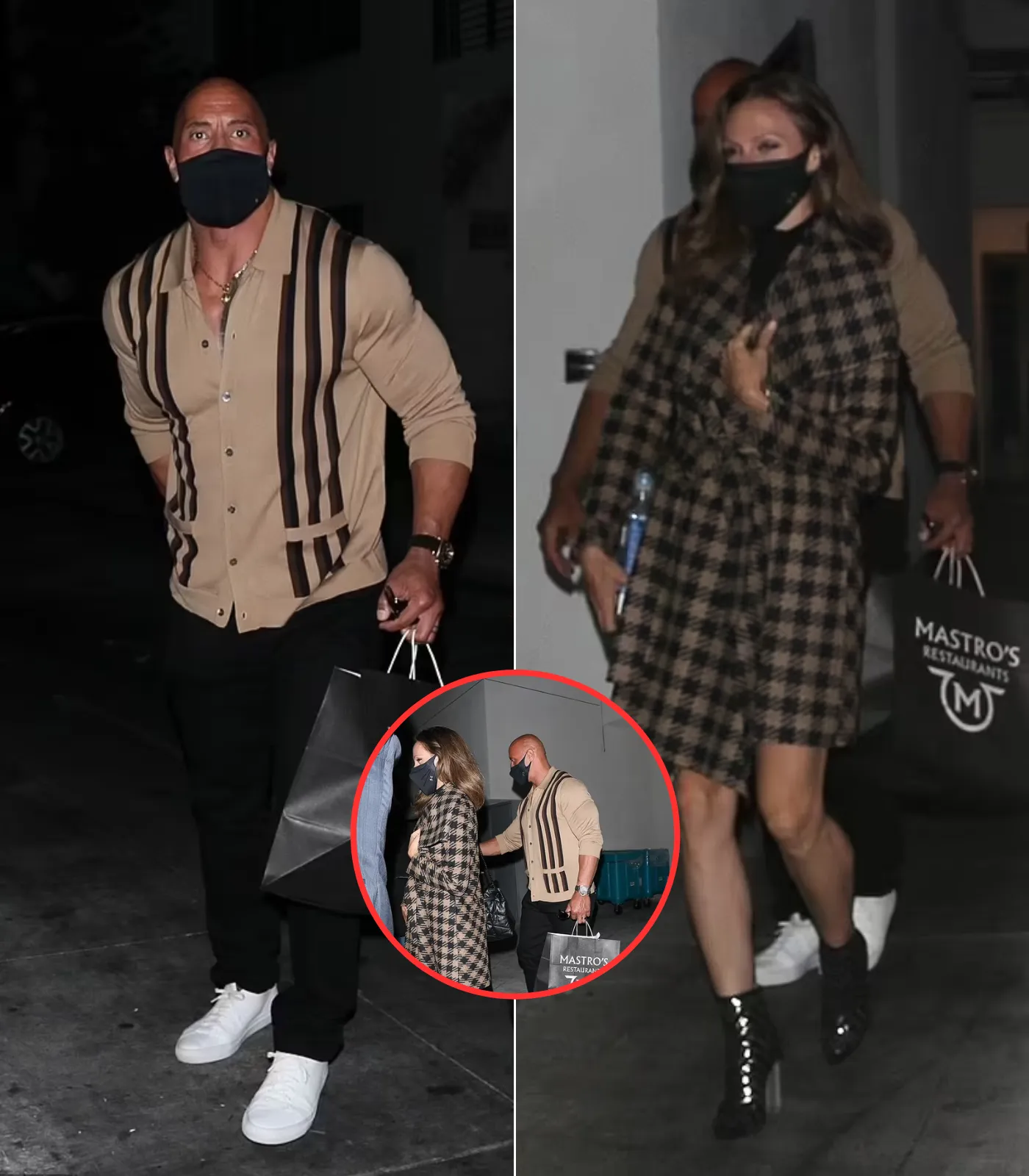 Dwayne 'The Rock' Johnson shows off his muscular physique in a very fitted button-down shirt as he treats wife Lauren Hashian to dinner date in LA