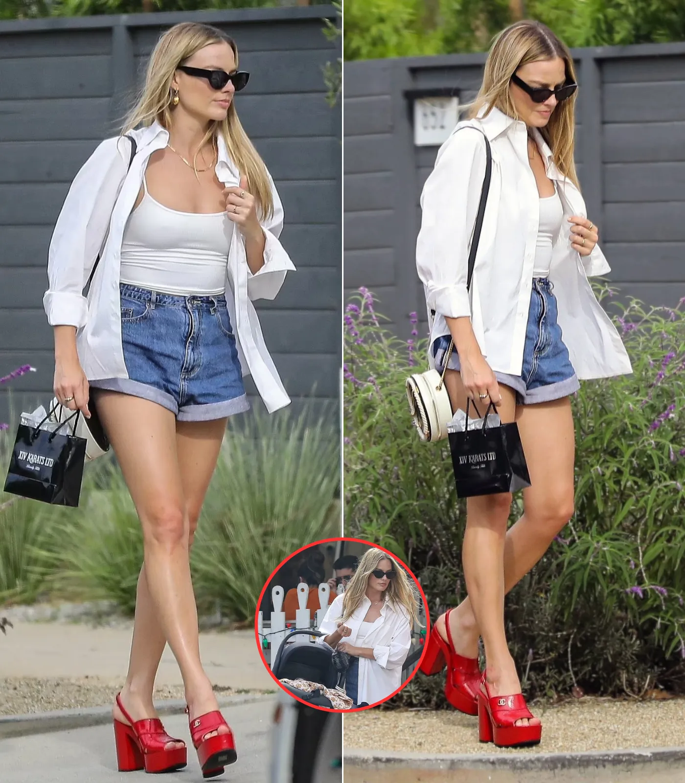 Margot Robbie bares her long legs in denim shorts while out in LA