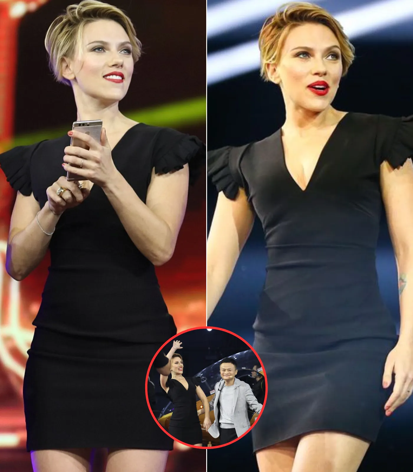 Scarlett Johansson flaunts her incredibly toned legs in a very sexy thigh-skimming mini dress as she attends shopping festival in China