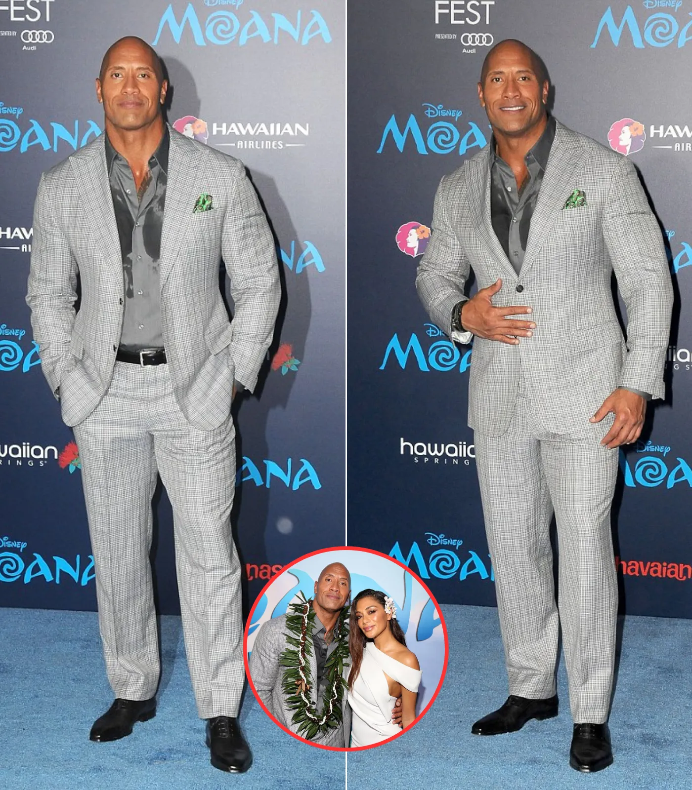 Dwayne Johnson gets very hot and bothered on the Moana premiere red carpet sweating through his suit