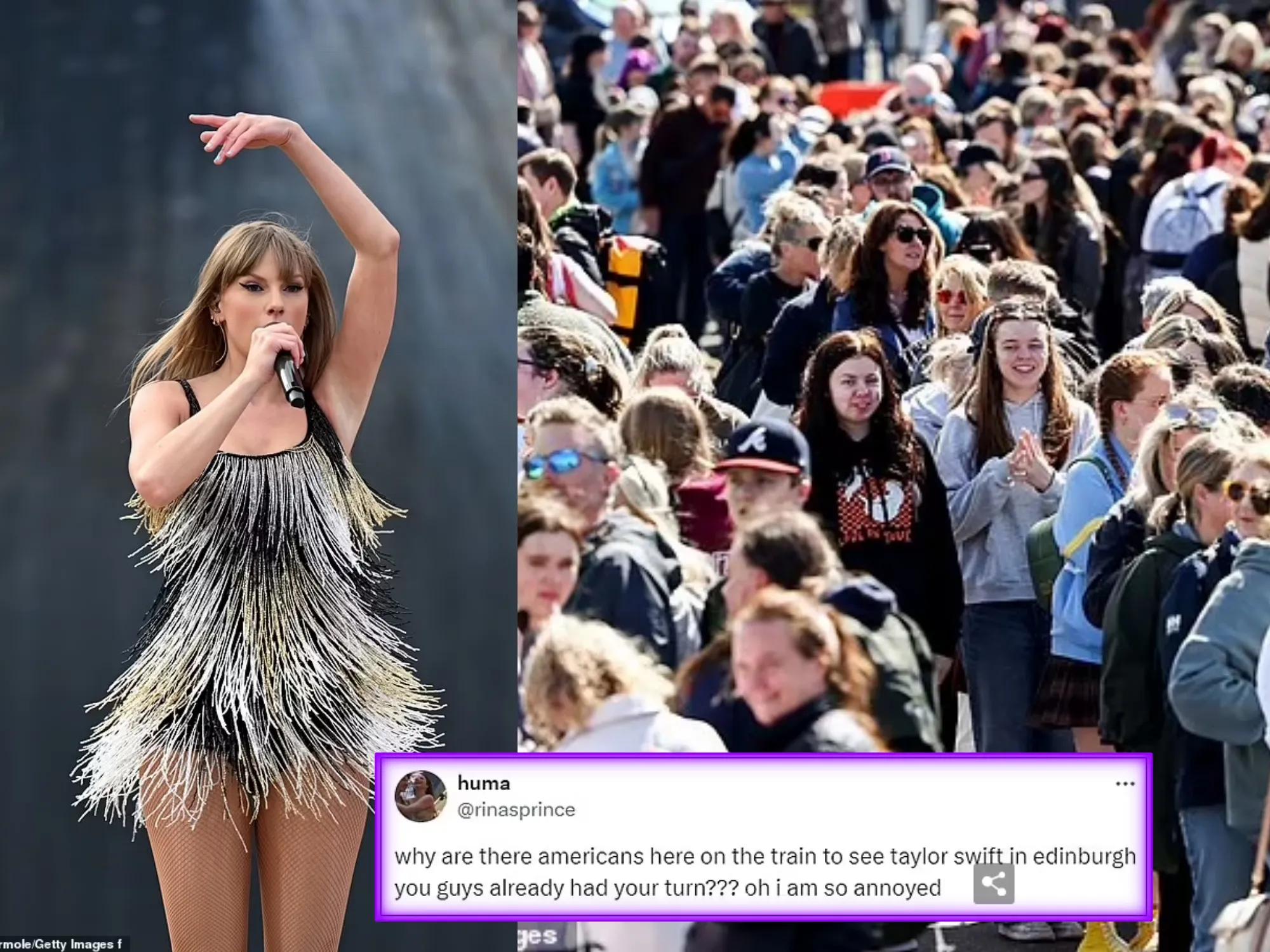 British fans moan that Taylor Swift's Edinburgh gig was 'taken over by Americans' who came to the Eras Tour - even though she played 53 shows in the US