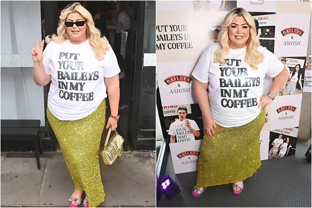 Gemma Collins shows off her weight loss in a white T-shirt and shimmering green skirt as she attends Baileys event in London - after declaring she is leaving the UK 'for good' liennhi