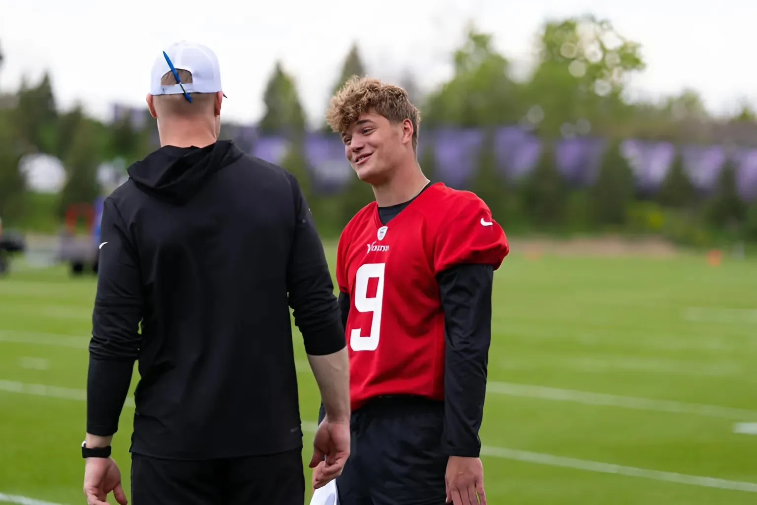 J.J. McCarthy describes 'huge' impact Adam Thielen had on him this summer