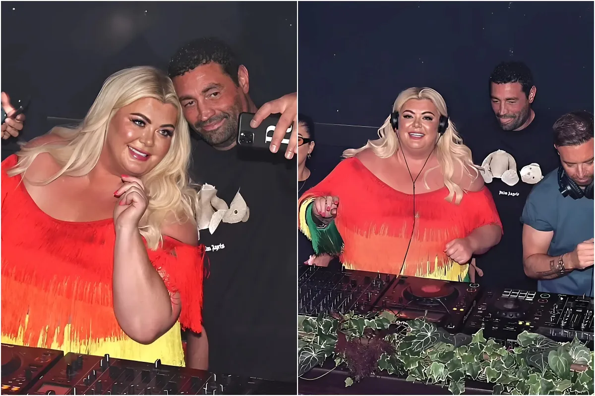 Gemma Collins wows in a rainbow tassel dress as she DJs and takes cosy selfies with her fiancé Rami Hawash at a  Pride party in Belfast liennhi