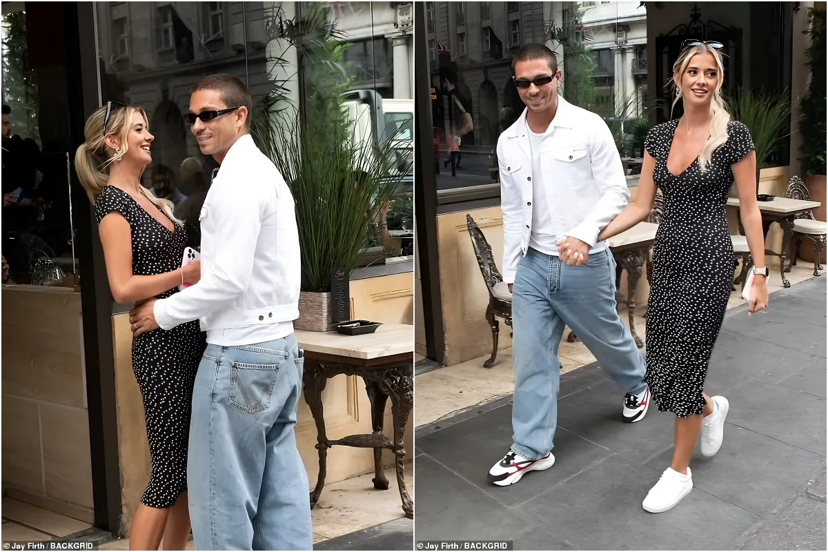 Love Island's Joey Essex, 34, puts on a loved-up display with Jessy Potts, 25, as the couple enjoy their first date outside the villa at Sheesh restaurant liennhi