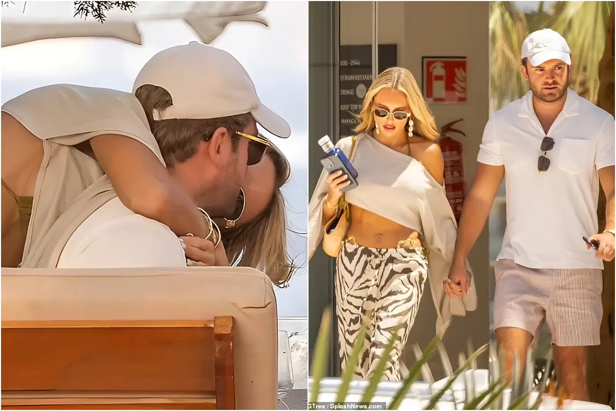 Amber Turner slips into a plunging khaki bikini as she packs on the PDA with her new boyfriend Archie Chandler on a romantic break in Ibiza liennhi