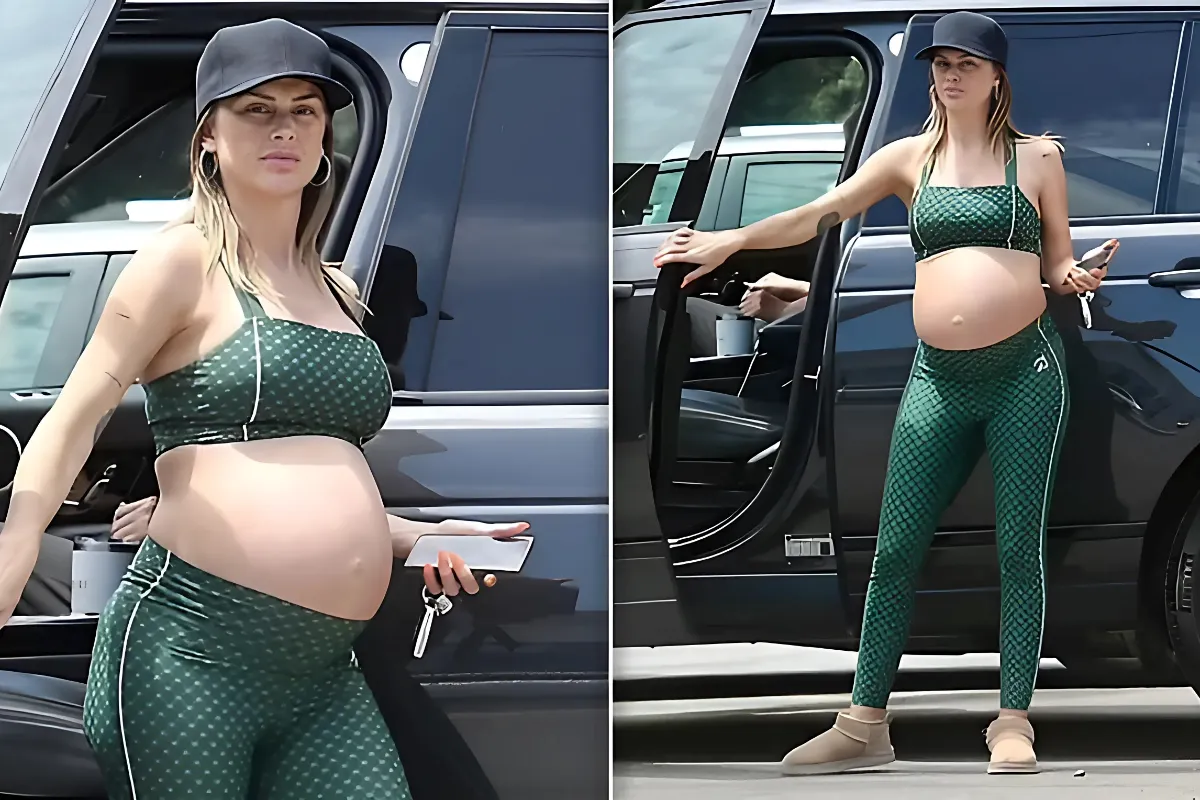 Lala Kent bares her baby bump in a green sports bra and leggings as she grabs lunch with a pal in LA - after health scare hangg