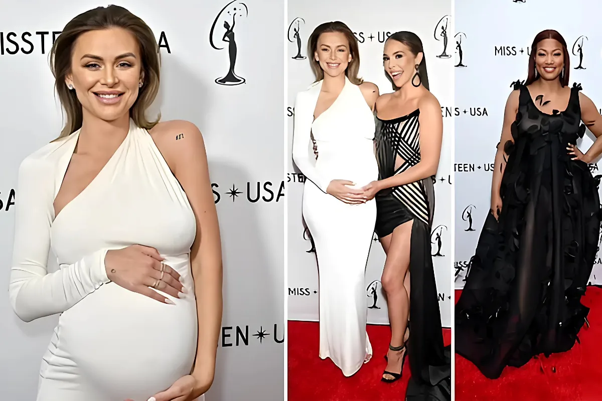 Lala Kent flaunts baby bump in white dress as she joins Vanderpump Rules co-star Scheana Shay and co-host Garcelle Beauvais at Miss USA 2024 hangg