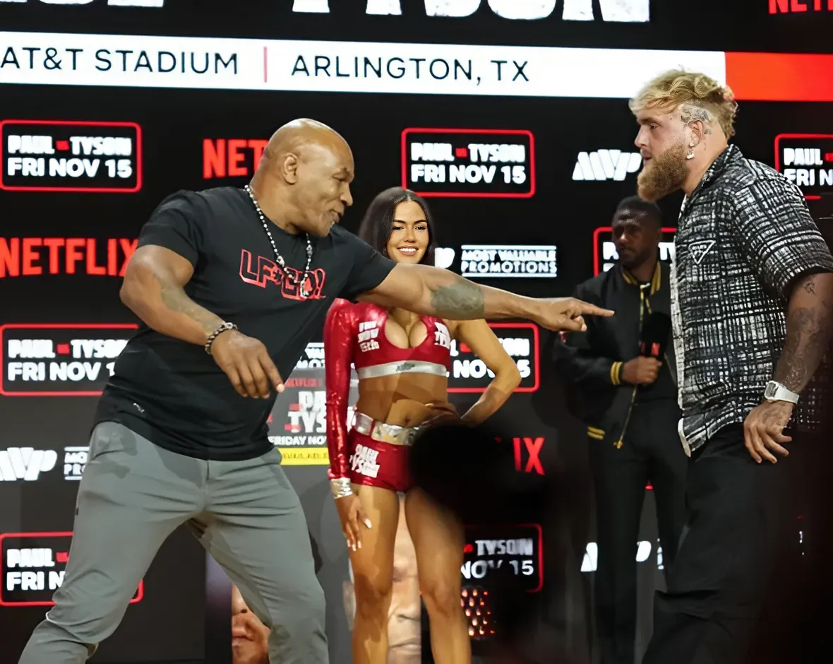 Mike Tyson shoves Jake Paul as tensions boil over during heated face-off