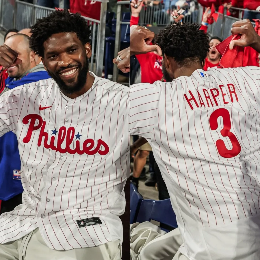 76ers' Joel Embiid in full Phillies fan mode after Bryce Harper's walk-off hit