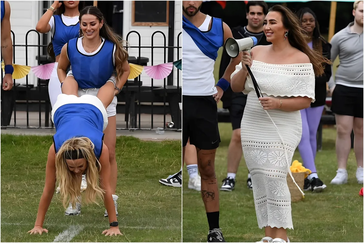 Lauren Goodger joins TOWIE co-stars to referee wild sports day with Chloe Meadows and Courtney Green battling it out in the wheelbarrow race liennhi