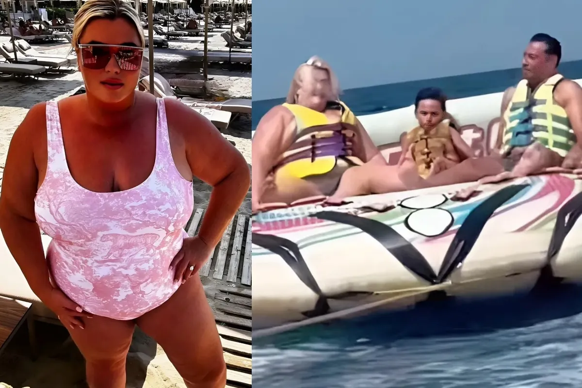 Gemma Collins shows off her bronzed tan in a £680 pink Dior jungle print swimsuit as she hits the beach in Greece ngocc