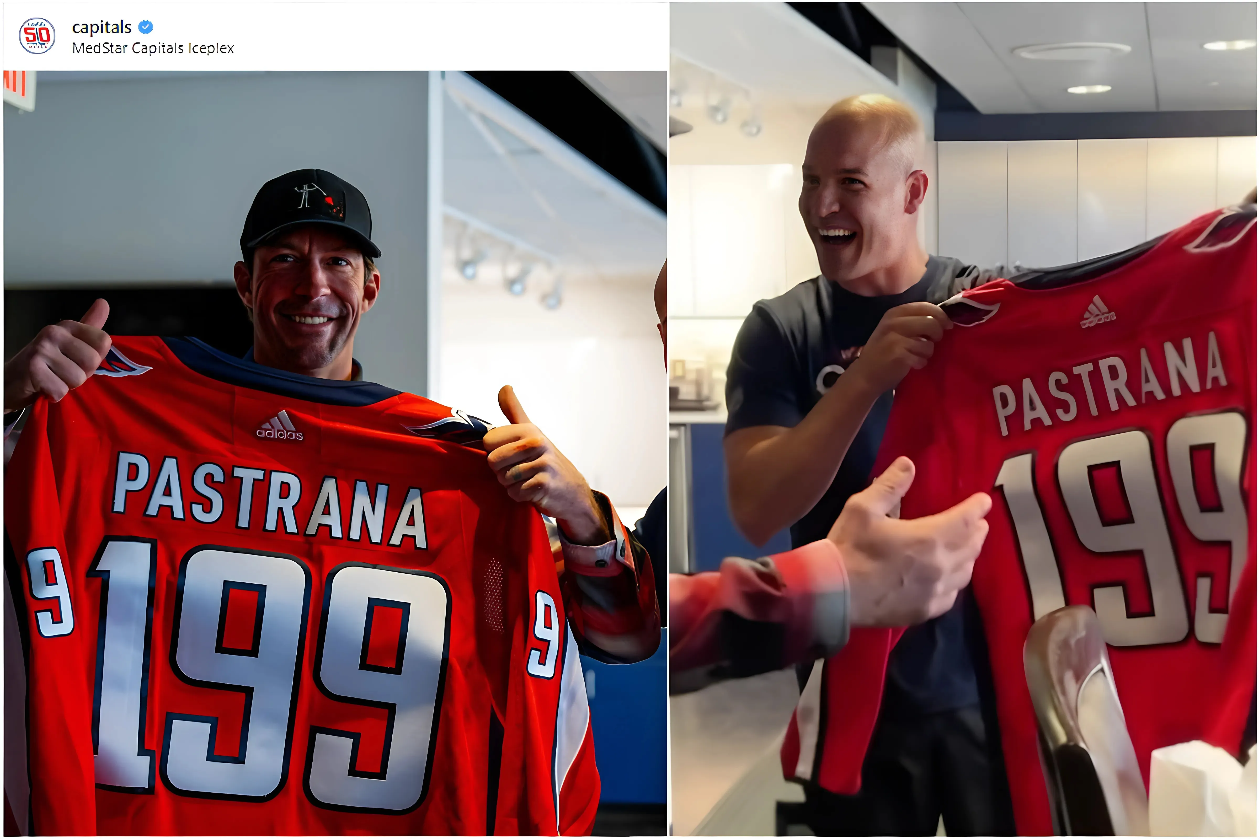 Travis Pastrana gifted customized Washington Capitals jersey from Spencer Carbery trucc