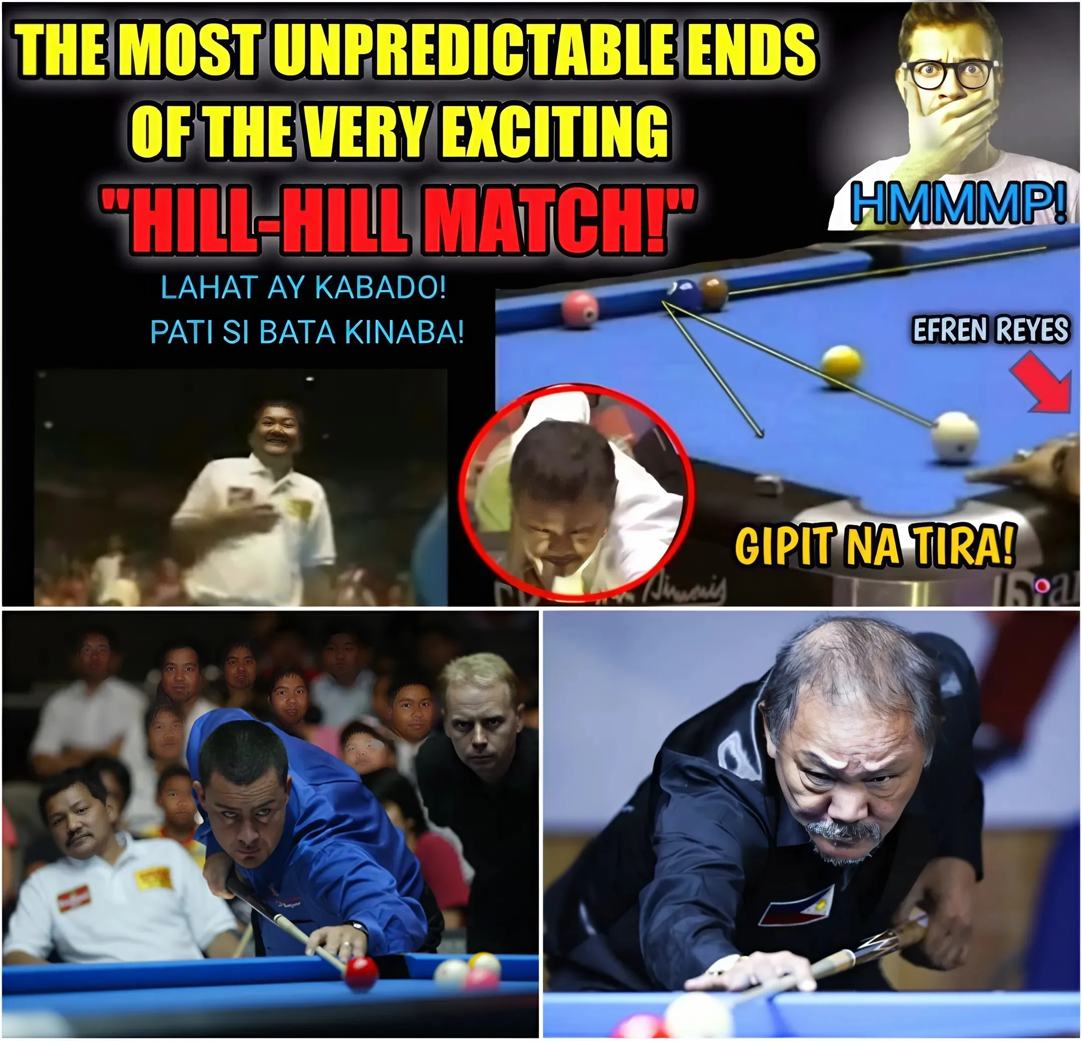 One of the most intense hill-hill matches and super intense played by Efren Reyes, everyone was nervous even Magician Kinabahan!