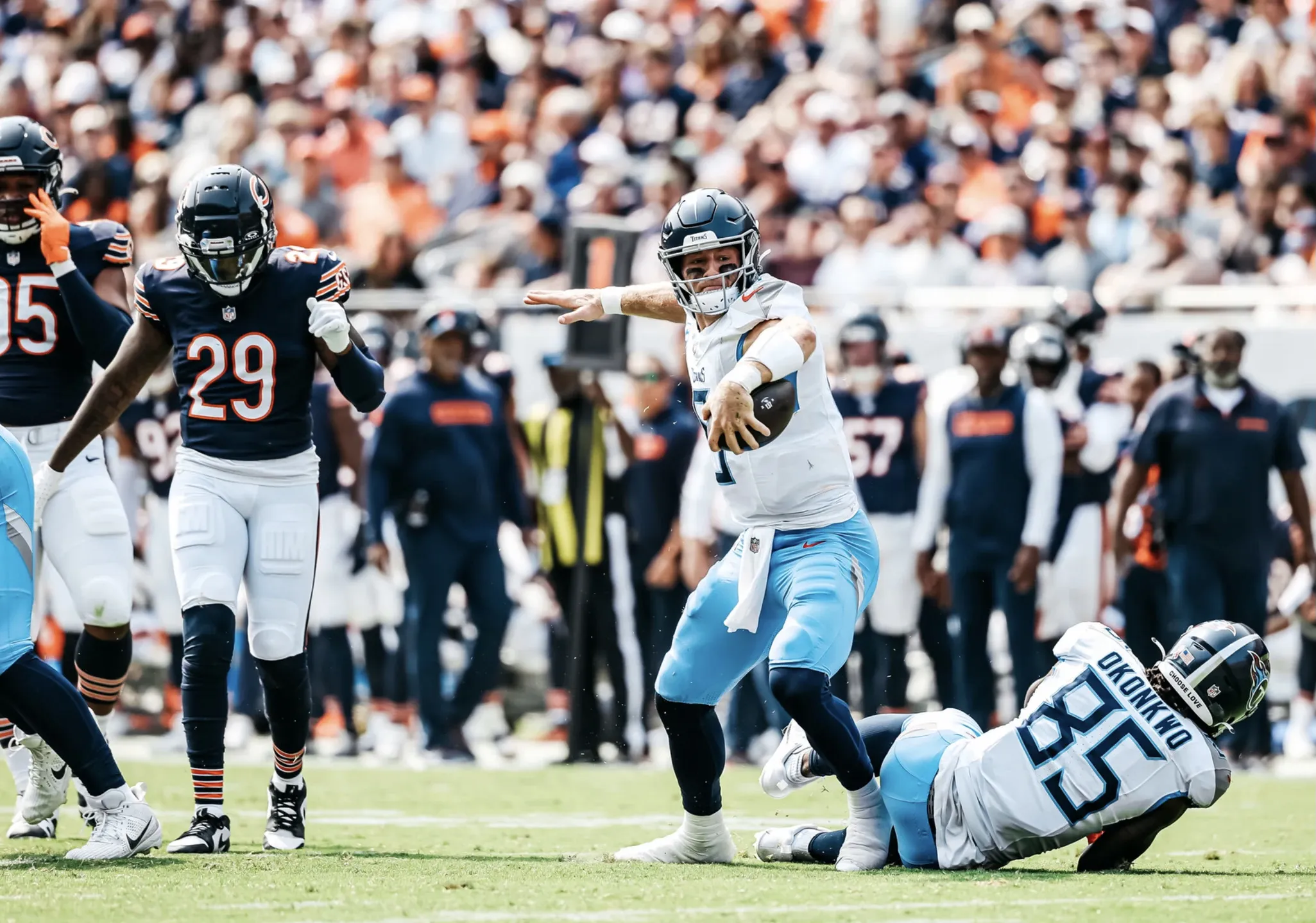 Titans QB Will Levis throws arguably worst pick-6 of all time vs. Bears