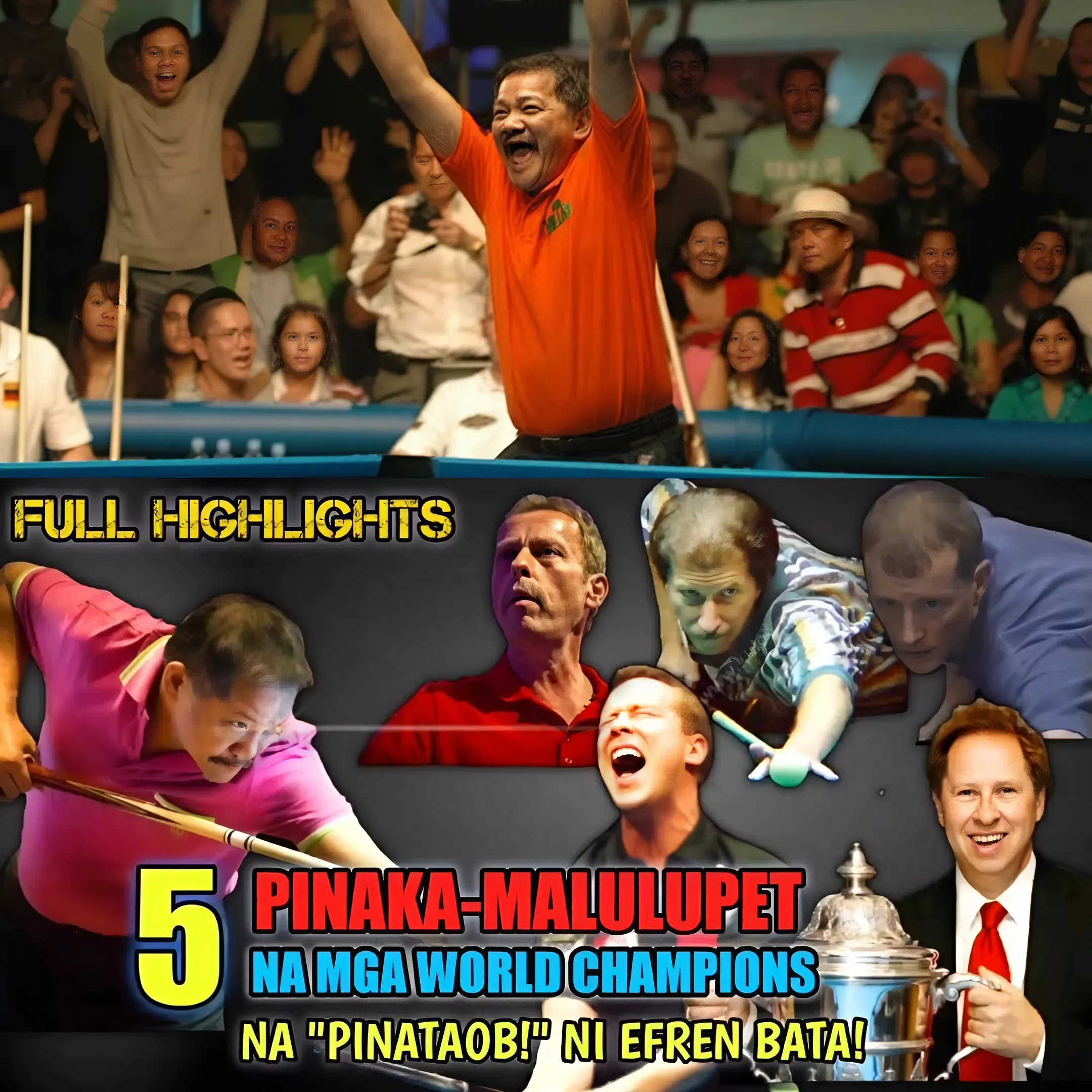 Efren Bata Reyes called the Magician, the GOAT the Legend Upset the 5 best World Billiard Champions in their breathtaking match full of action and super intense game...