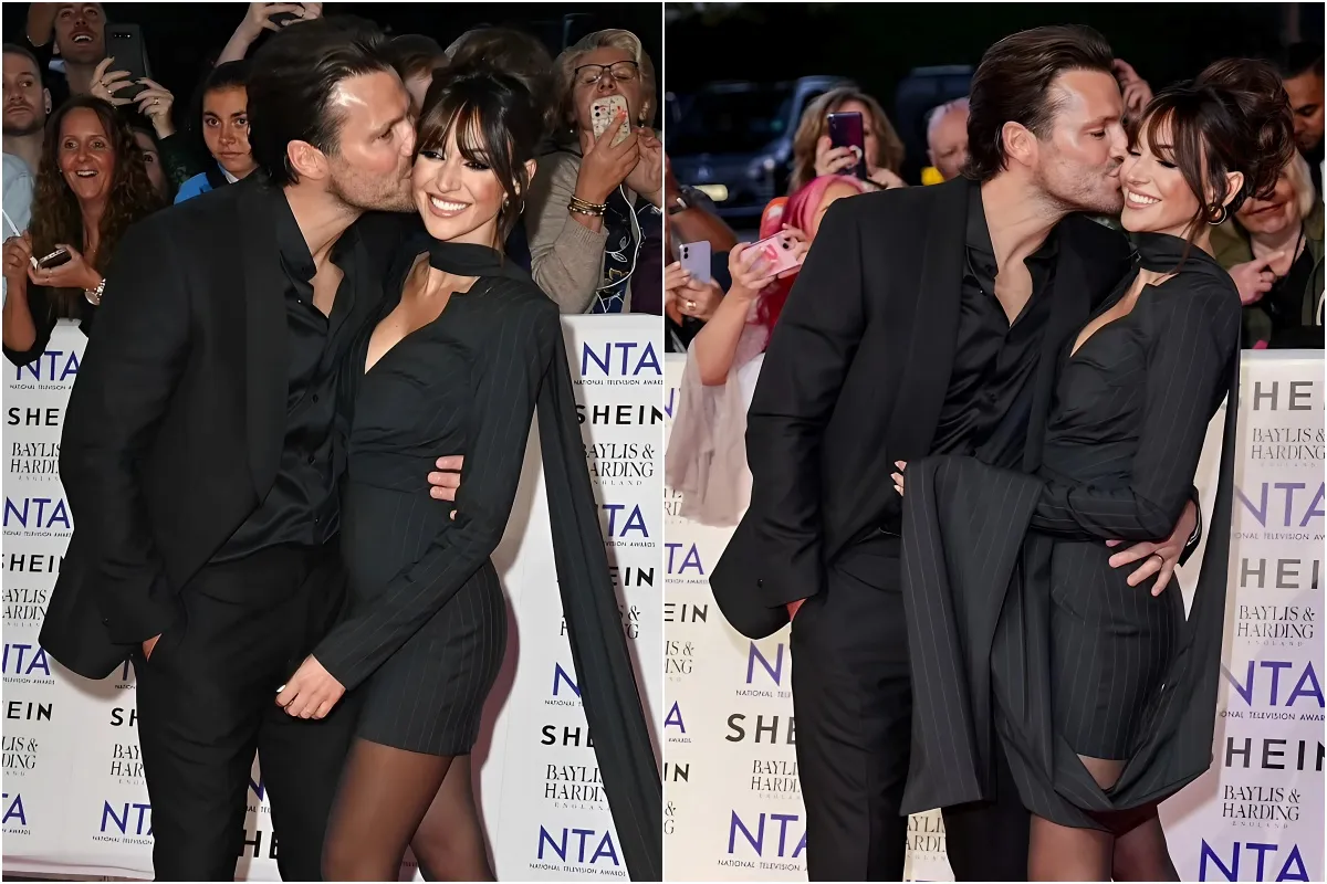 NTAs 2024: Michelle Keegan receives a sweet kiss from husband Mark Wright as she stuns in a pinstriped mini dress on the red carpet liennhi